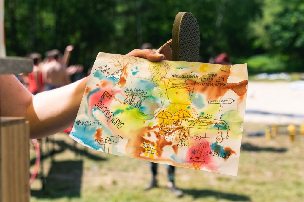 Malen mit Wasserfaben bei SOMMERJUNG, dem Ferienlager für Erwachsene